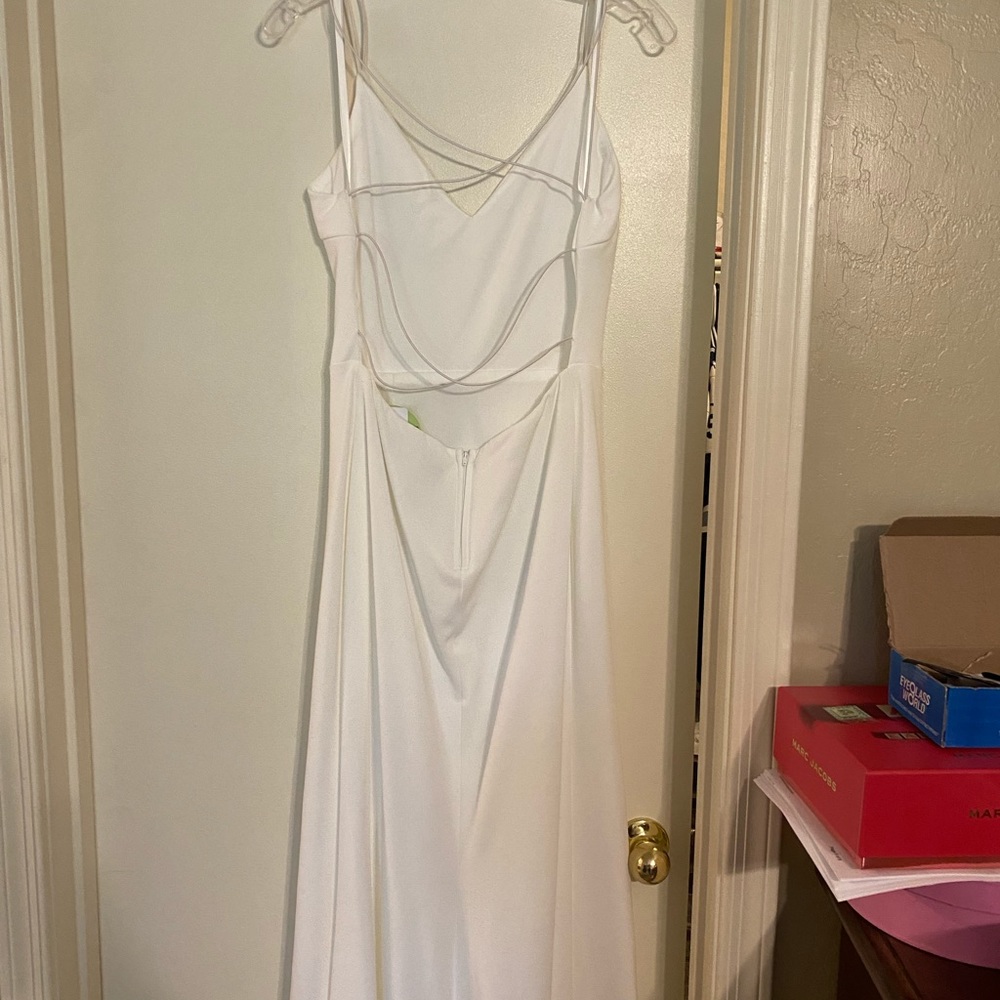 White long dress with slit and strap back